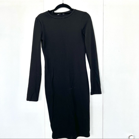 ZARA TRAFALUC Long Sleeve Bodycon Black Midi Dress - Picture 2 of 5